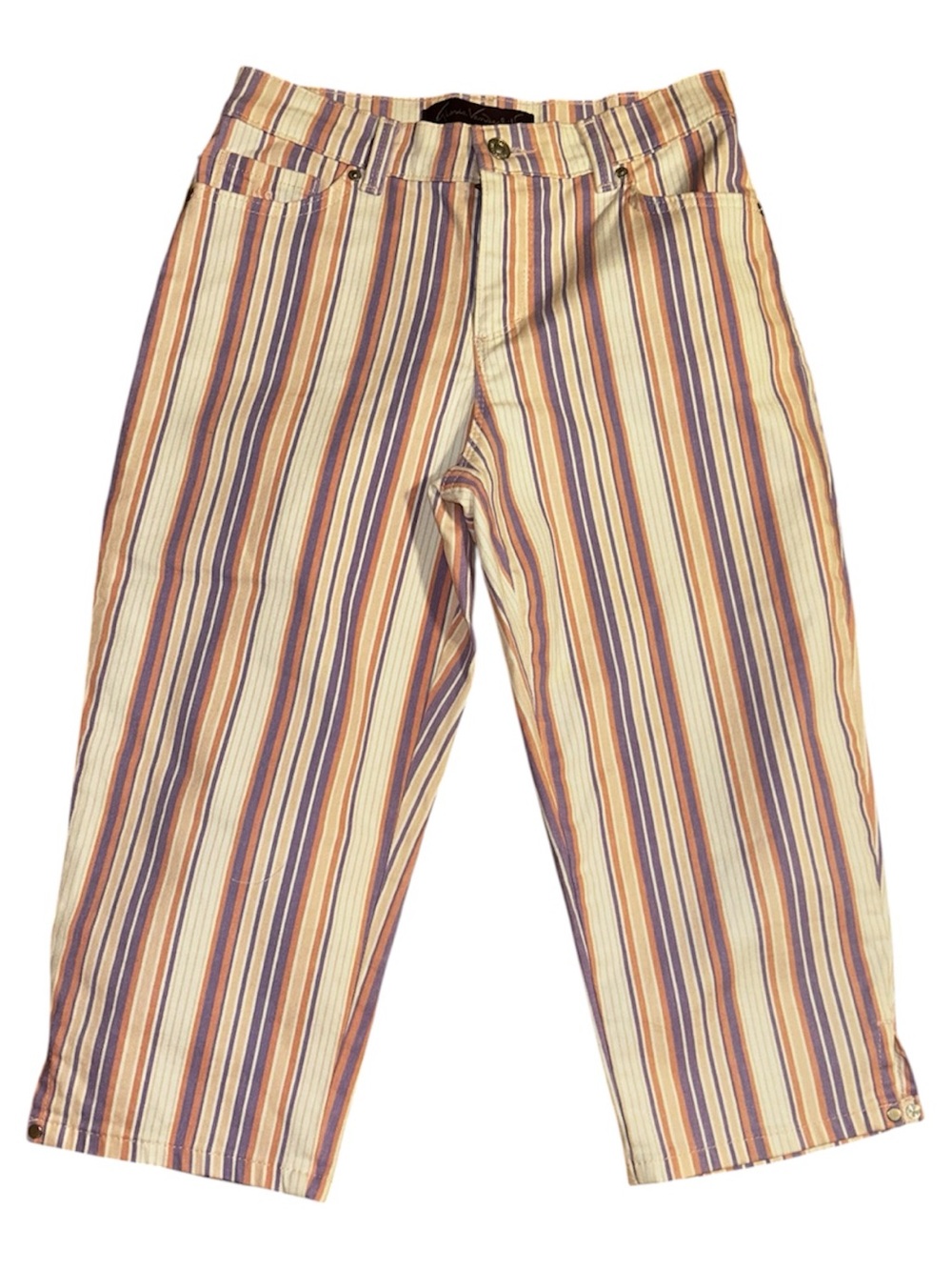 Gloria Vanderbilt Multicolor Striped Capri Pants - Cream, Blue & Orange
